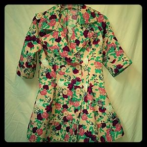 Cool vtg peacoat jacket floral S/M